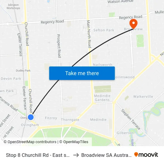 Stop 8 Churchill Rd - East side to Broadview SA Australia map