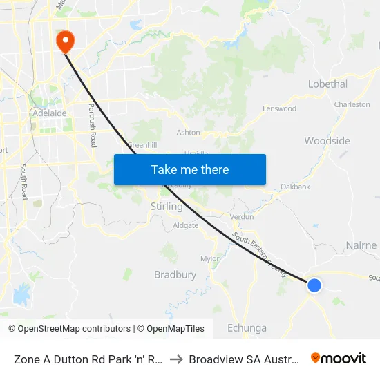 Zone A Dutton Rd Park 'n' Ride to Broadview SA Australia map