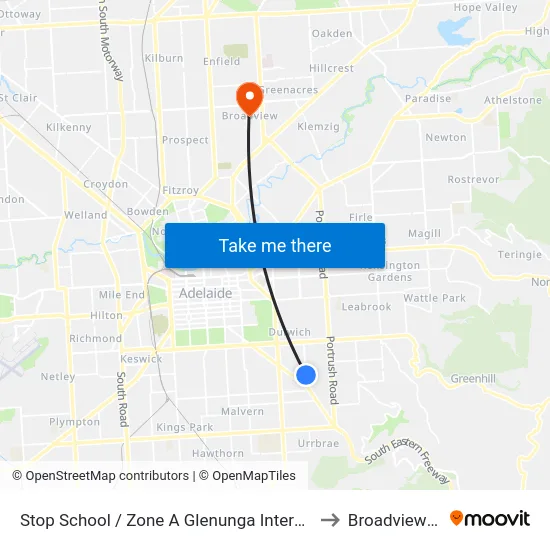 Stop School / Zone A Glenunga International High School Conyngham St to Broadview SA Australia map