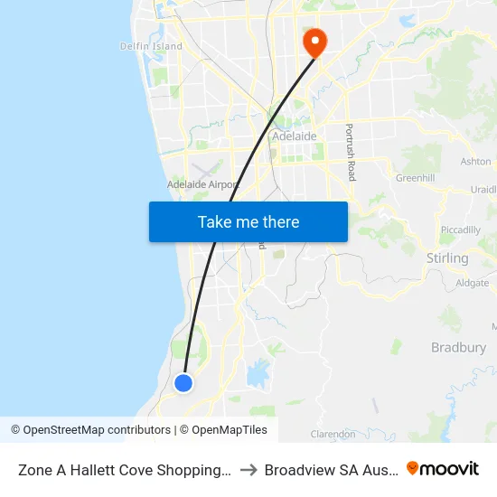 Zone A Hallett Cove Shopping Centre to Broadview SA Australia map