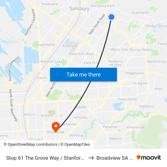 Stop 61 The Grove Way / Stanford Rd - North side to Broadview SA Australia map