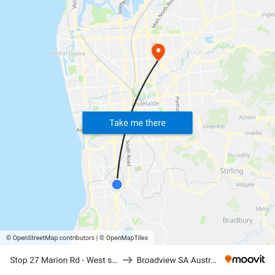 Stop 27 Marion Rd - West side to Broadview SA Australia map