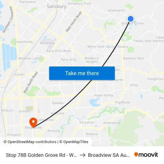 Stop 78B Golden Grove Rd - West side to Broadview SA Australia map