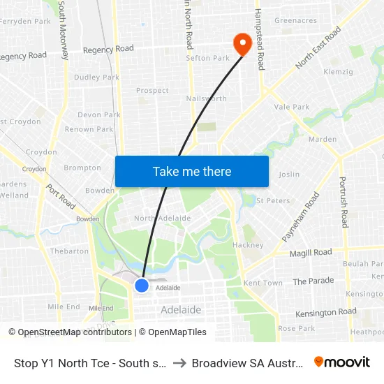 Stop Y1 North Tce - South side to Broadview SA Australia map