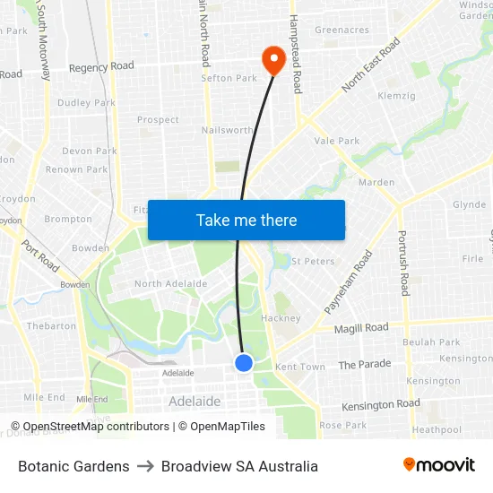Botanic Gardens to Broadview SA Australia map