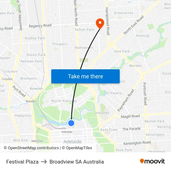 Festival Plaza to Broadview SA Australia map