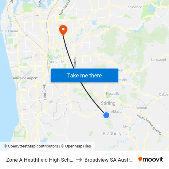 Zone A Heathfield High School to Broadview SA Australia map