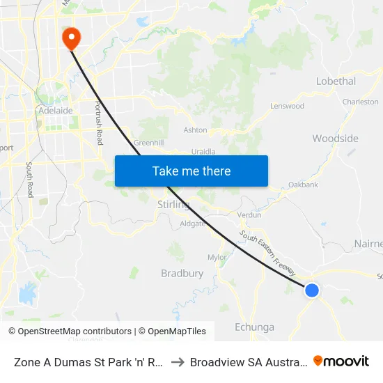 Zone A Dumas St Park 'n' Ride to Broadview SA Australia map