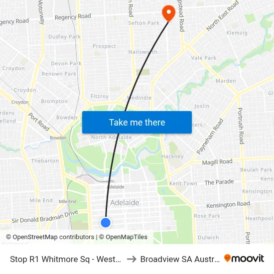 Stop R1 Whitmore Sq - West side to Broadview SA Australia map
