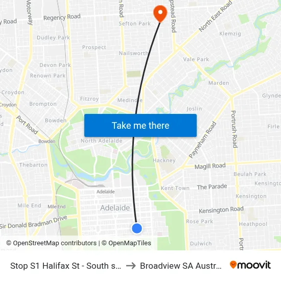Stop S1 Halifax St - South side to Broadview SA Australia map