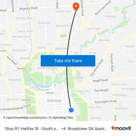 Stop R1 Halifax St - South side to Broadview SA Australia map