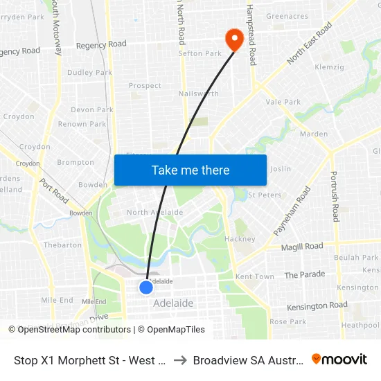 Stop X1 Morphett St - West side to Broadview SA Australia map