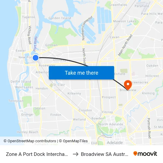 Zone A Port Dock Interchange to Broadview SA Australia map
