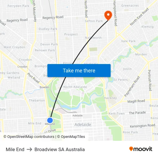Mile End to Broadview SA Australia map