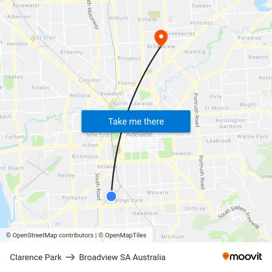 Clarence Park to Broadview SA Australia map