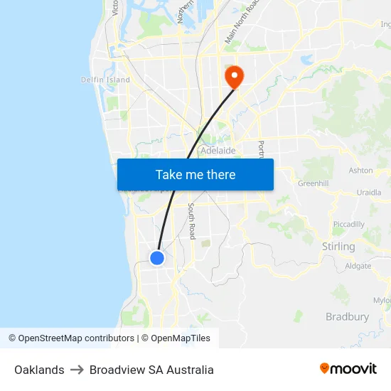 Oaklands to Broadview SA Australia map