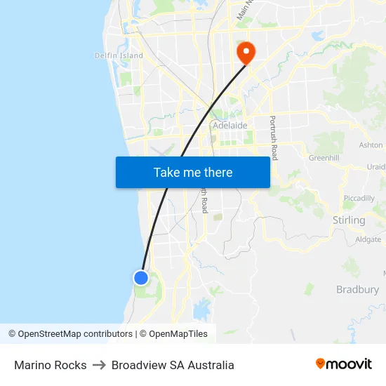 Marino Rocks to Broadview SA Australia map