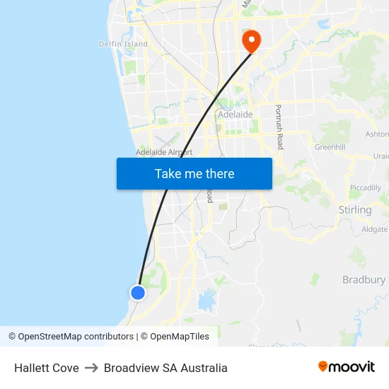 Hallett Cove to Broadview SA Australia map