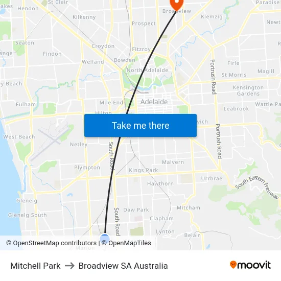 Mitchell Park to Broadview SA Australia map