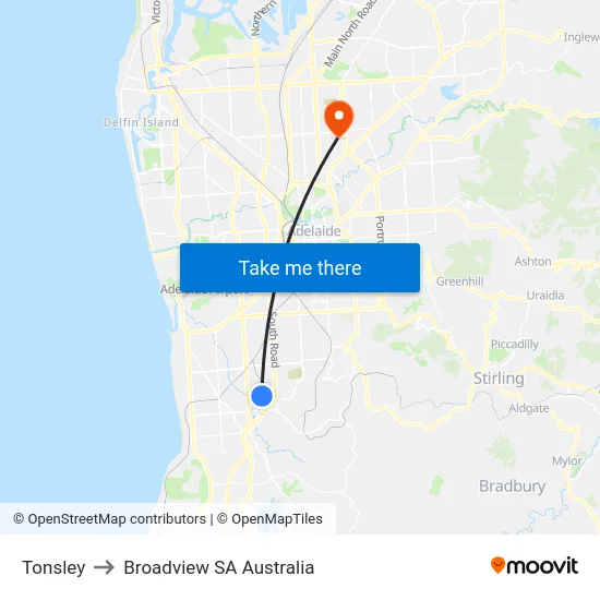 Tonsley to Broadview SA Australia map