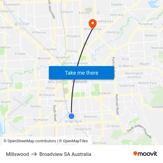 Millswood to Broadview SA Australia map