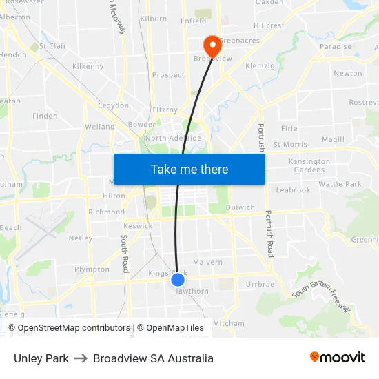 Unley Park to Broadview SA Australia map