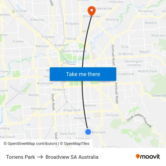 Torrens Park to Broadview SA Australia map