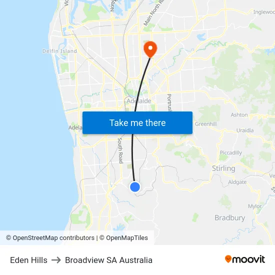 Eden Hills to Broadview SA Australia map