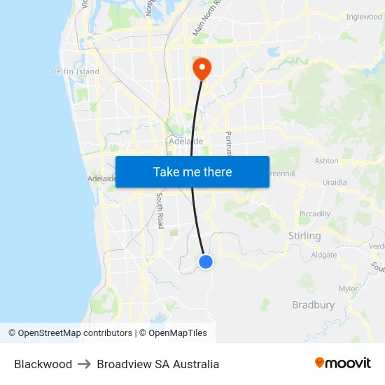 Blackwood to Broadview SA Australia map