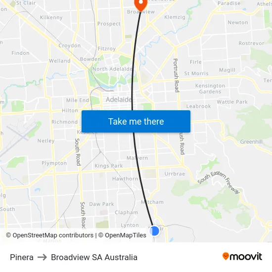 Pinera to Broadview SA Australia map