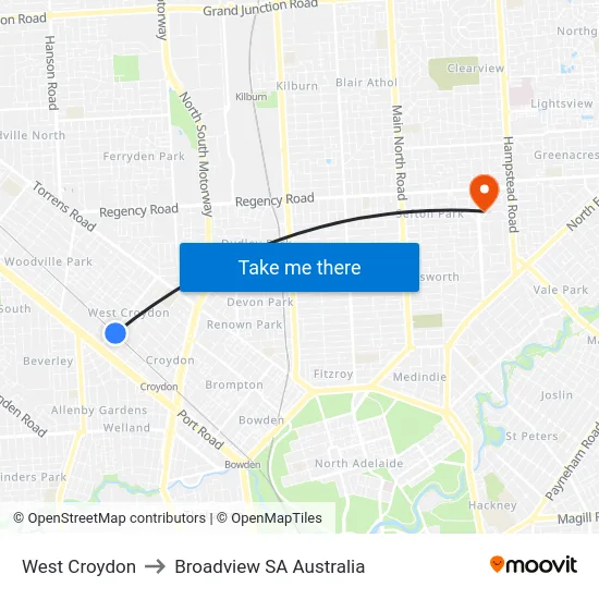 West Croydon to Broadview SA Australia map
