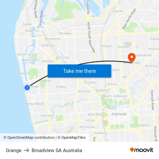 Grange to Broadview SA Australia map