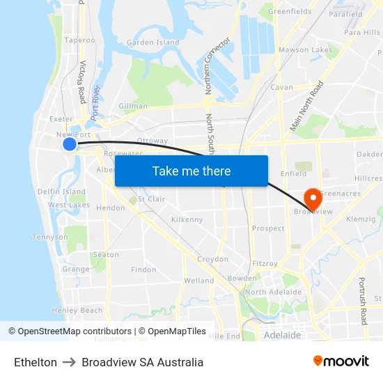 Ethelton to Broadview SA Australia map