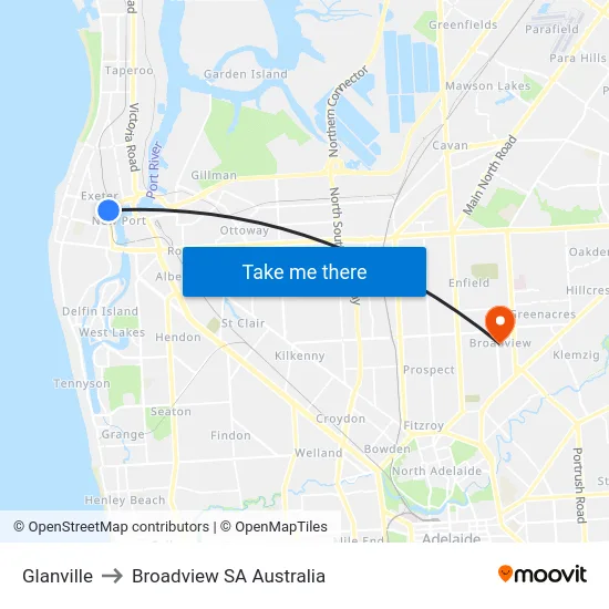 Glanville to Broadview SA Australia map