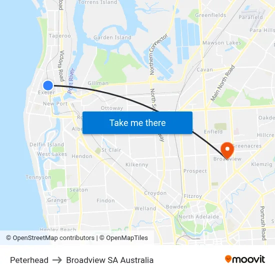 Peterhead to Broadview SA Australia map