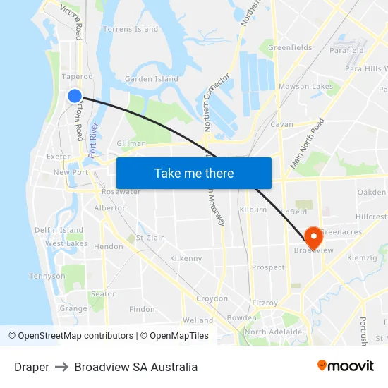 Draper to Broadview SA Australia map