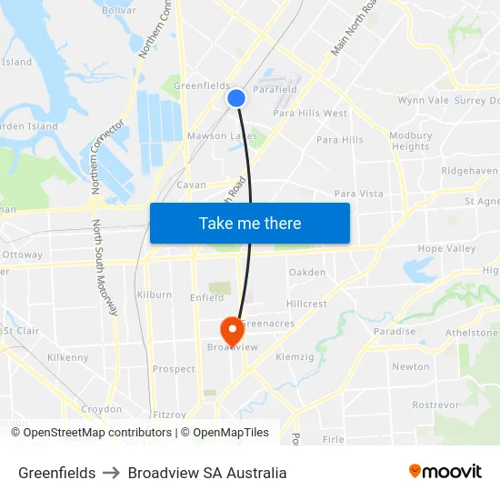 Greenfields to Broadview SA Australia map