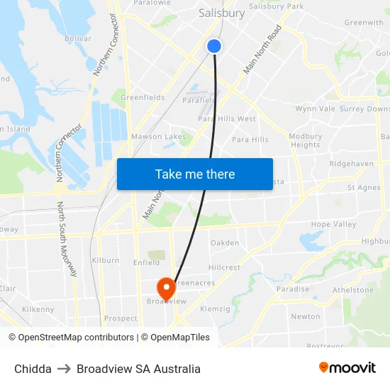 Chidda to Broadview SA Australia map