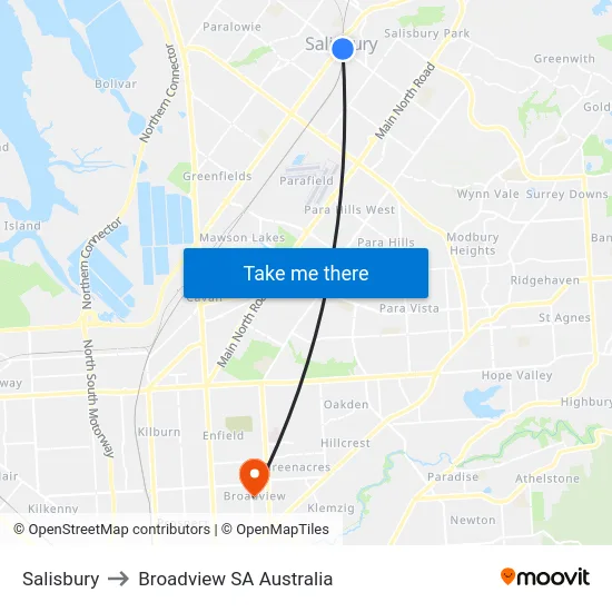 Salisbury to Broadview SA Australia map