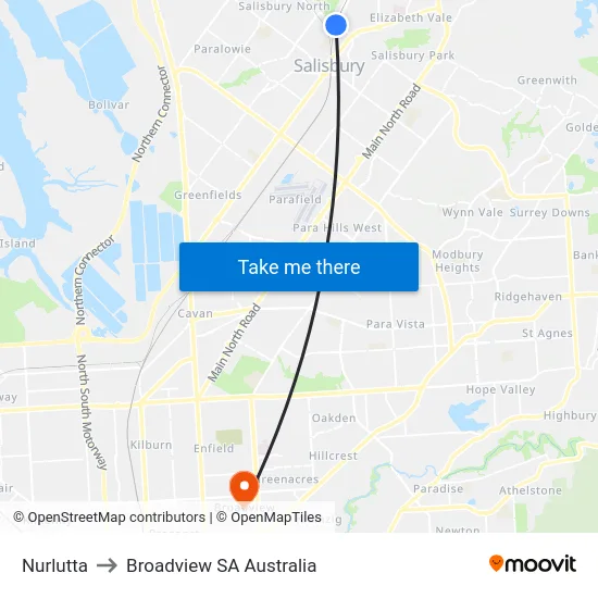 Nurlutta to Broadview SA Australia map