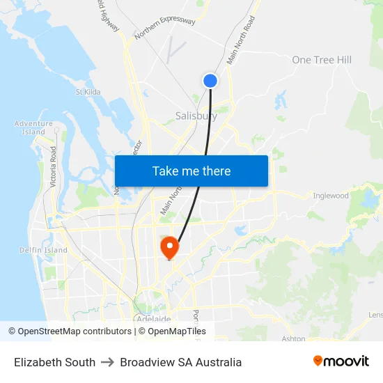 Elizabeth South to Broadview SA Australia map