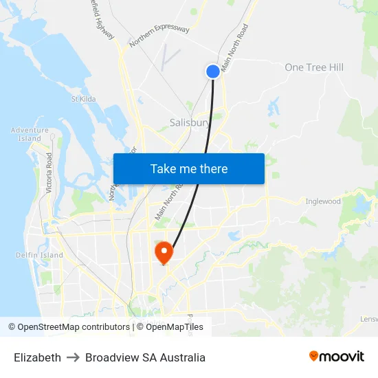 Elizabeth to Broadview SA Australia map