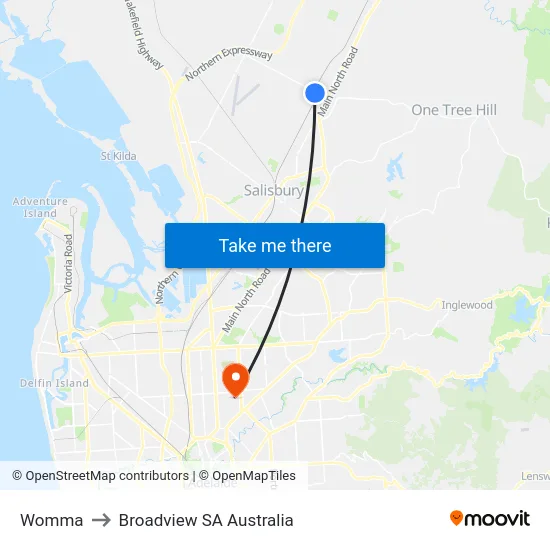 Womma to Broadview SA Australia map
