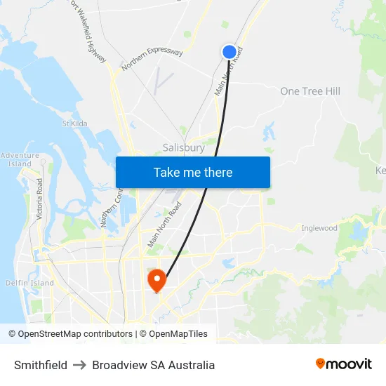 Smithfield to Broadview SA Australia map