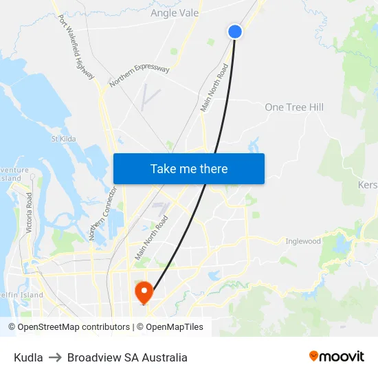 Kudla to Broadview SA Australia map