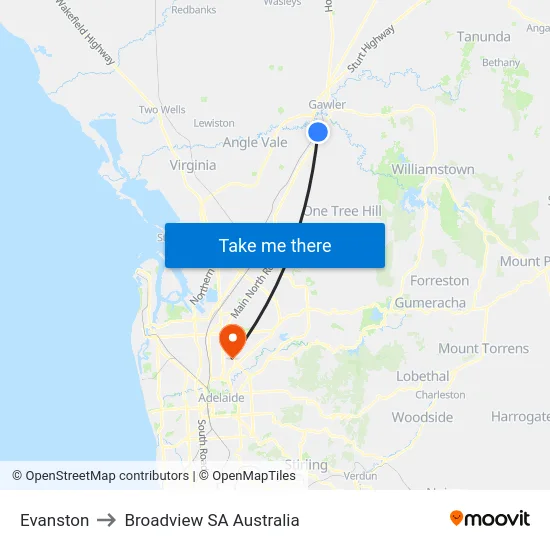 Evanston to Broadview SA Australia map