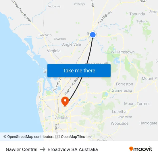 Gawler Central to Broadview SA Australia map