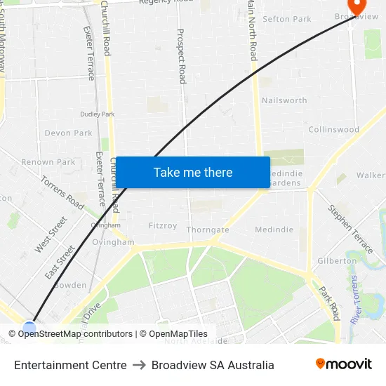 Entertainment Centre to Broadview SA Australia map