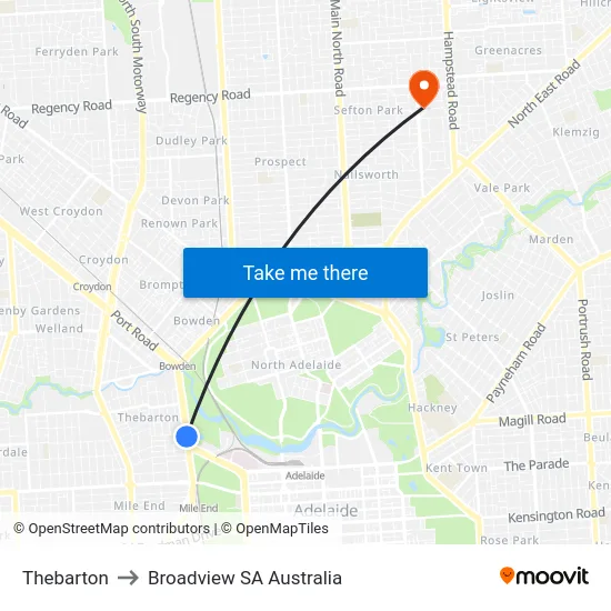 Thebarton to Broadview SA Australia map