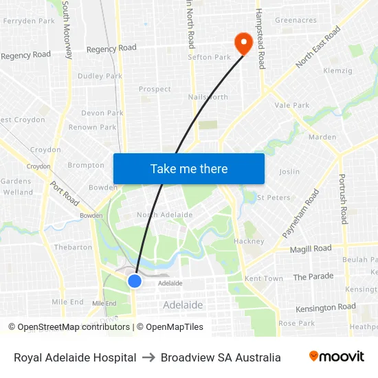 Royal Adelaide Hospital to Broadview SA Australia map